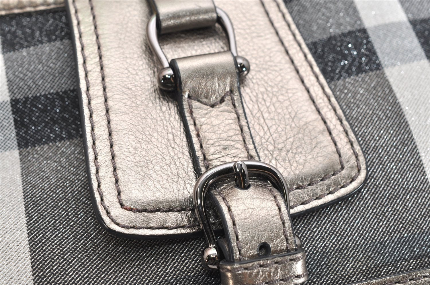 Authentic BURBERRY Check Shoulder Tote Bag Canvas Leather Gray 1847K