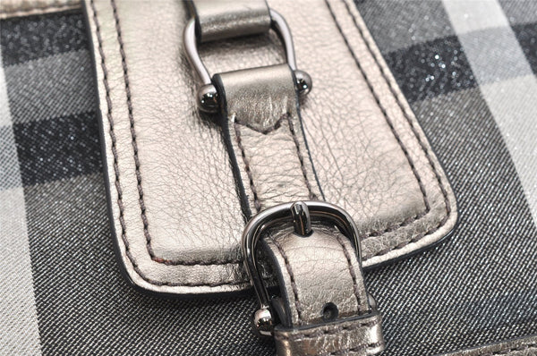 Authentic BURBERRY Check Shoulder Tote Bag Canvas Leather Gray 1847K