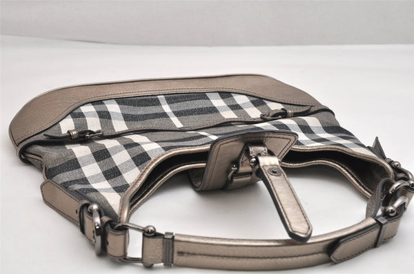 Authentic BURBERRY Check Shoulder Tote Bag Canvas Leather Gray 1847K