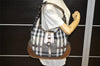 Authentic BURBERRY Check Shoulder Tote Bag Canvas Leather Gray 1847K