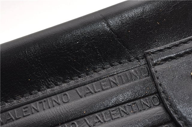 Authentic MARIO VALENTINO Logo Clutch Hand Bag Purse Leather Black 1854G