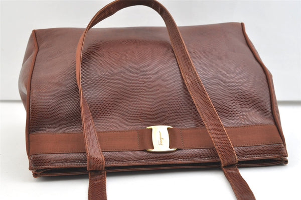 Authentic Salvatore Ferragamo Vara Shoulder Tote Bag Leather Brown SF 1855K