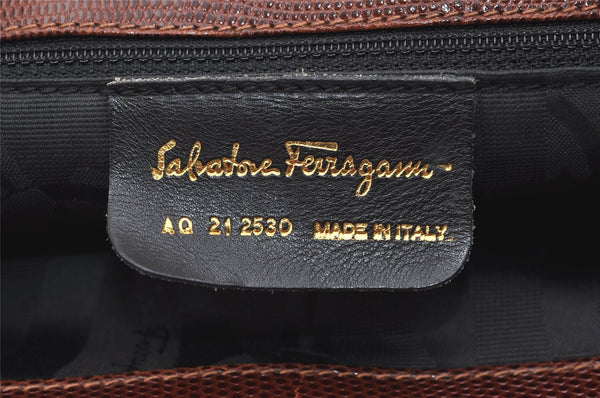 Authentic Salvatore Ferragamo Vara Shoulder Tote Bag Leather Brown SF 1855K