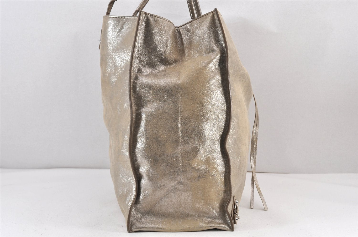 Authentic BALENCIAGA Paper A4 Shoulder Tote Bag Leather 236702 Silver 1857K