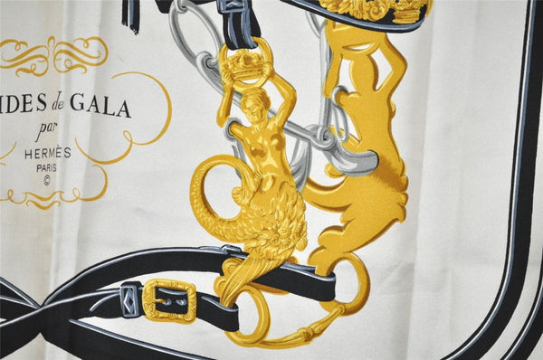 Authentic HERMES Carre 90 Scarf "BRIDES de GALA par" Silk Black 1858J