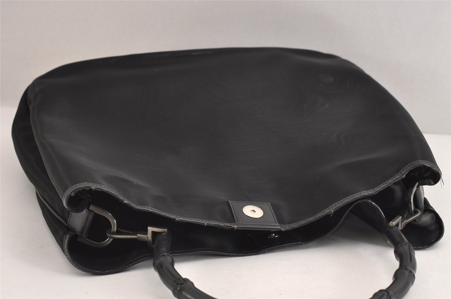 Authentic GUCCI Bamboo Shoulder Hand Bag Nylon Mesh Leather 0013303 Black 1859J