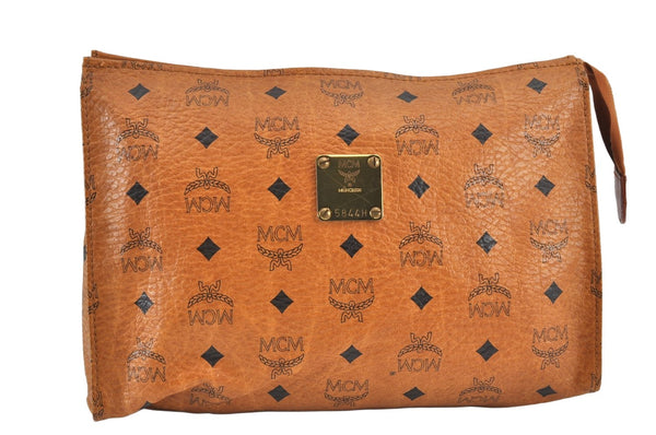 Authentic MCM Vintage Visetos Leather Clutch Hand Bag Purse Brown 1859K