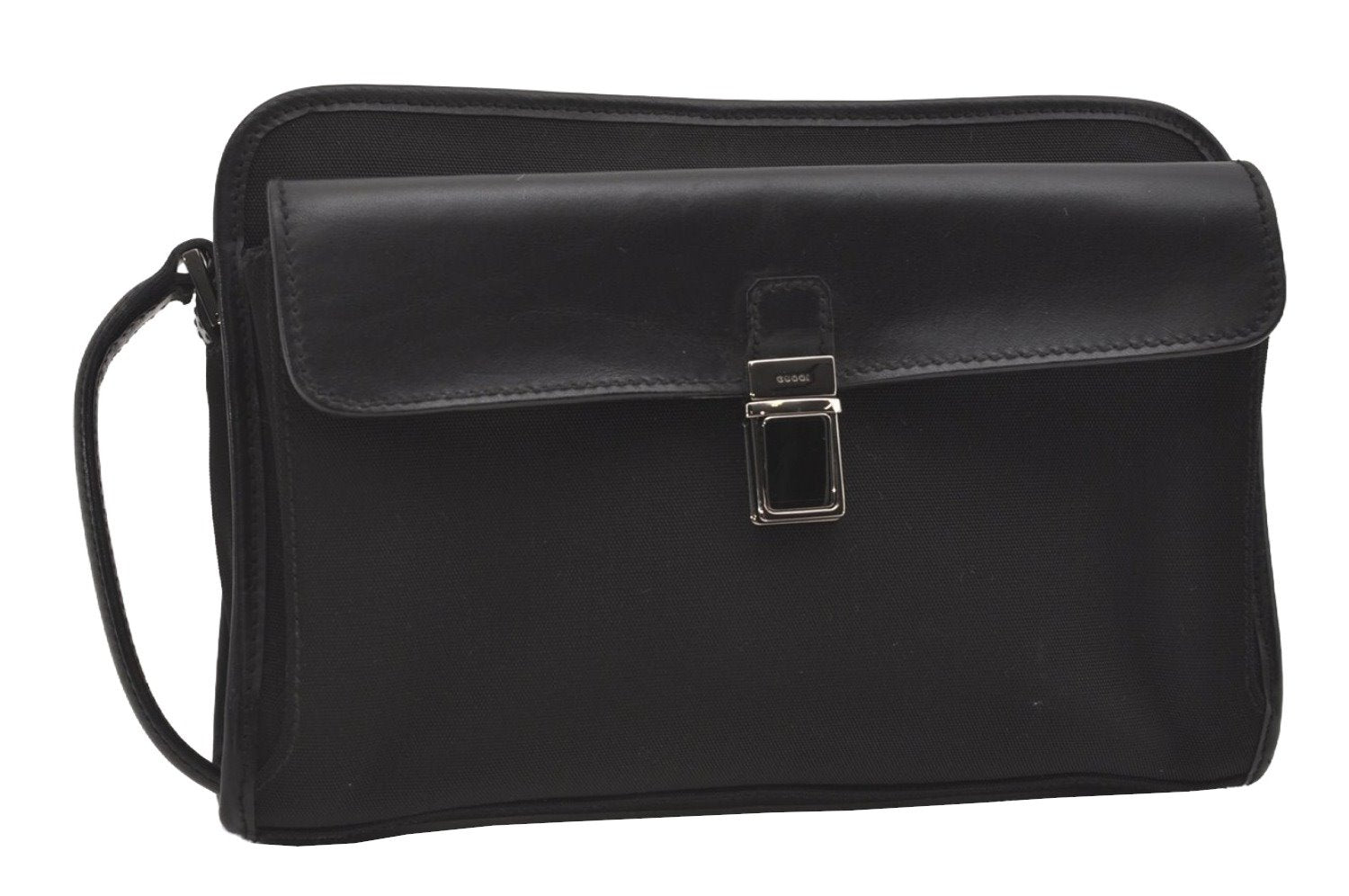 Authentic GUCCI Vintage Clutch Hand Bag Purse Canvas Leather 108844 Black 1860J