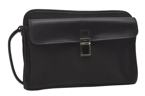 Authentic GUCCI Vintage Clutch Hand Bag Purse Canvas Leather 108844 Black 1860J