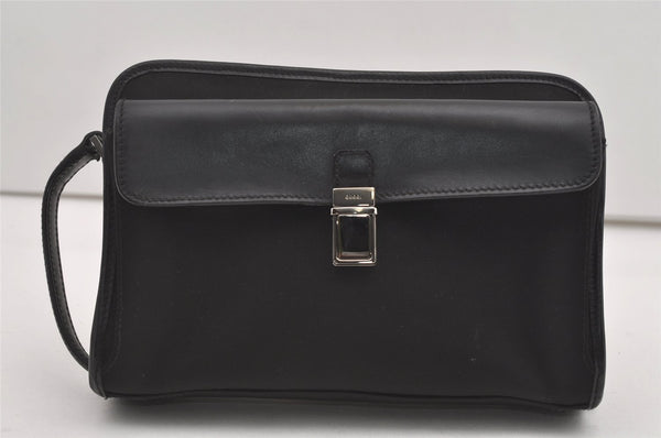 Authentic GUCCI Vintage Clutch Hand Bag Purse Canvas Leather 108844 Black 1860J