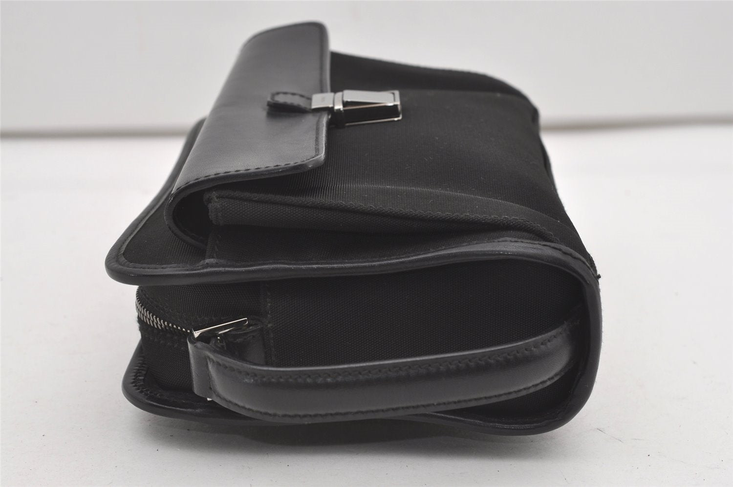 Authentic GUCCI Vintage Clutch Hand Bag Purse Canvas Leather 108844 Black 1860J