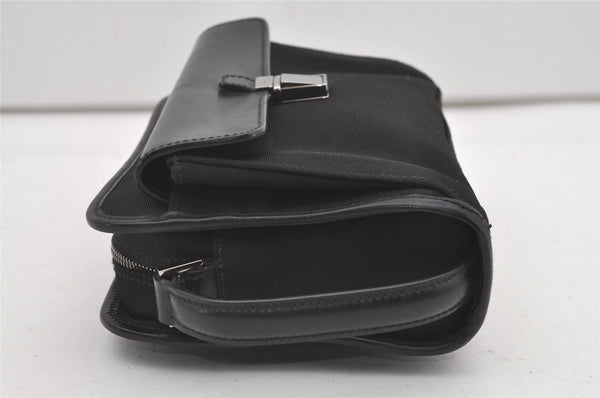 Authentic GUCCI Vintage Clutch Hand Bag Purse Canvas Leather 108844 Black 1860J