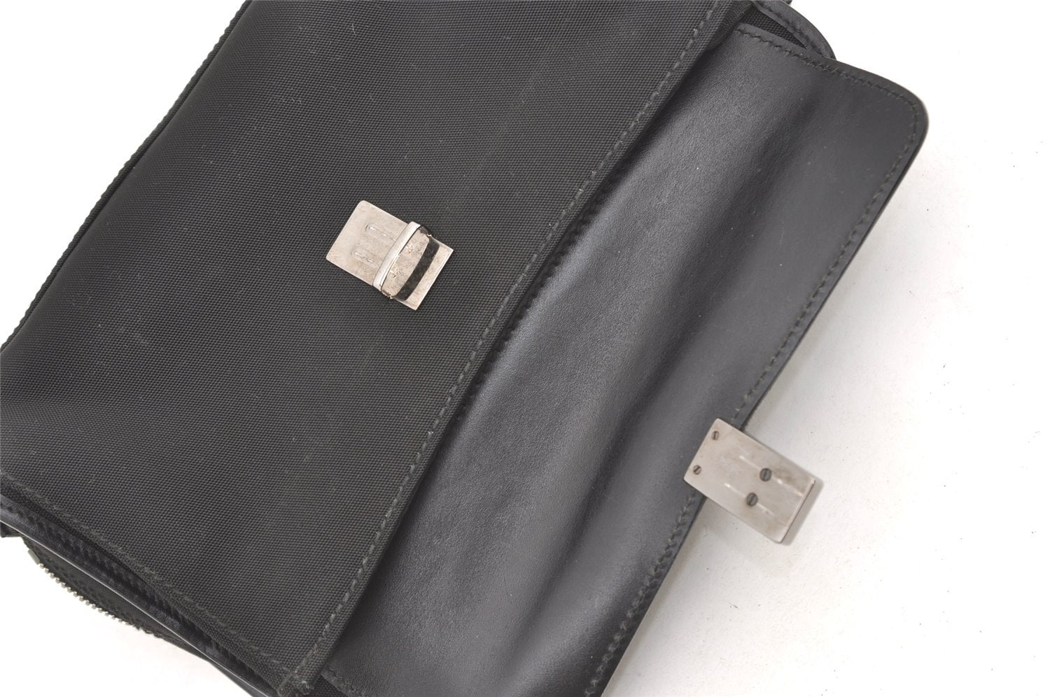 Authentic GUCCI Vintage Clutch Hand Bag Purse Canvas Leather 108844 Black 1860J