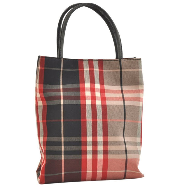 Authentic BURBERRY Vintage Check Tote Hand Bag Canvas Leather Red Beige 1860K