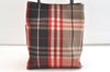 Authentic BURBERRY Vintage Check Tote Hand Bag Canvas Leather Red Beige 1860K