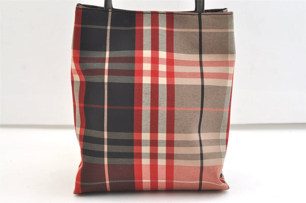 Authentic BURBERRY Vintage Check Tote Hand Bag Canvas Leather Red Beige 1860K