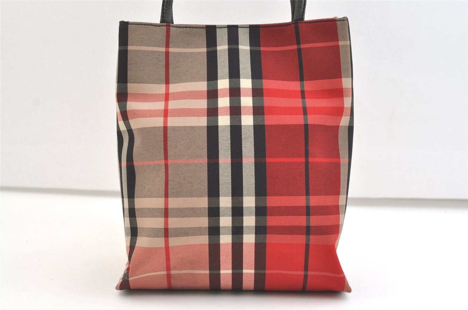 Authentic BURBERRY Vintage Check Tote Hand Bag Canvas Leather Red Beige 1860K