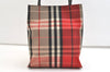 Authentic BURBERRY Vintage Check Tote Hand Bag Canvas Leather Red Beige 1860K