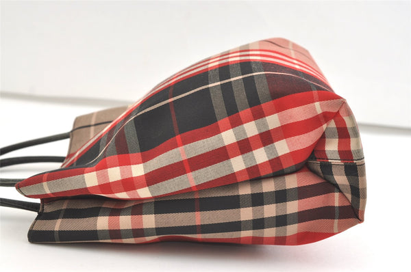 Authentic BURBERRY Vintage Check Tote Hand Bag Canvas Leather Red Beige 1860K