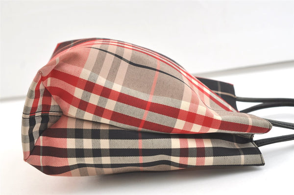 Authentic BURBERRY Vintage Check Tote Hand Bag Canvas Leather Red Beige 1860K