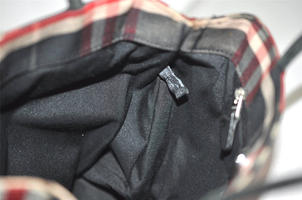 Authentic BURBERRY Vintage Check Tote Hand Bag Canvas Leather Red Beige 1860K