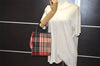 Authentic BURBERRY Vintage Check Tote Hand Bag Canvas Leather Red Beige 1860K