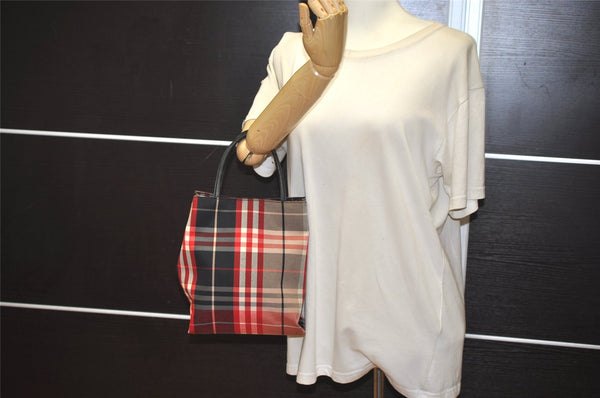 Authentic BURBERRY Vintage Check Tote Hand Bag Canvas Leather Red Beige 1860K