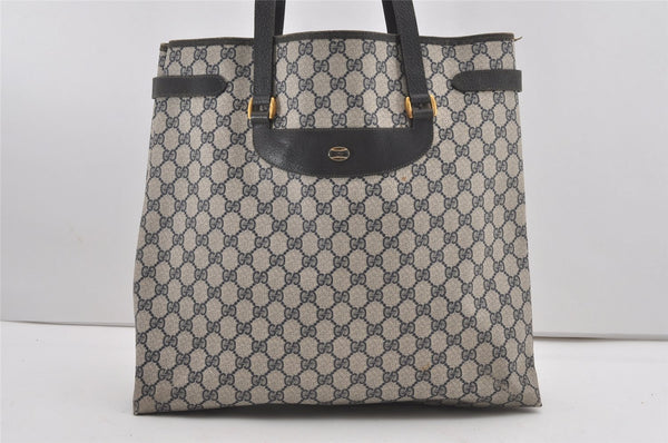 Authentic GUCCI Vintage Shoulder Tote Bag GG PVC Leather Navy Blue 1861J