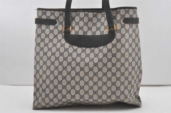 Authentic GUCCI Vintage Shoulder Tote Bag GG PVC Leather Navy Blue 1861J