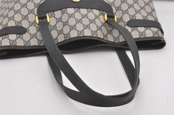 Authentic GUCCI Vintage Shoulder Tote Bag GG PVC Leather Navy Blue 1861J