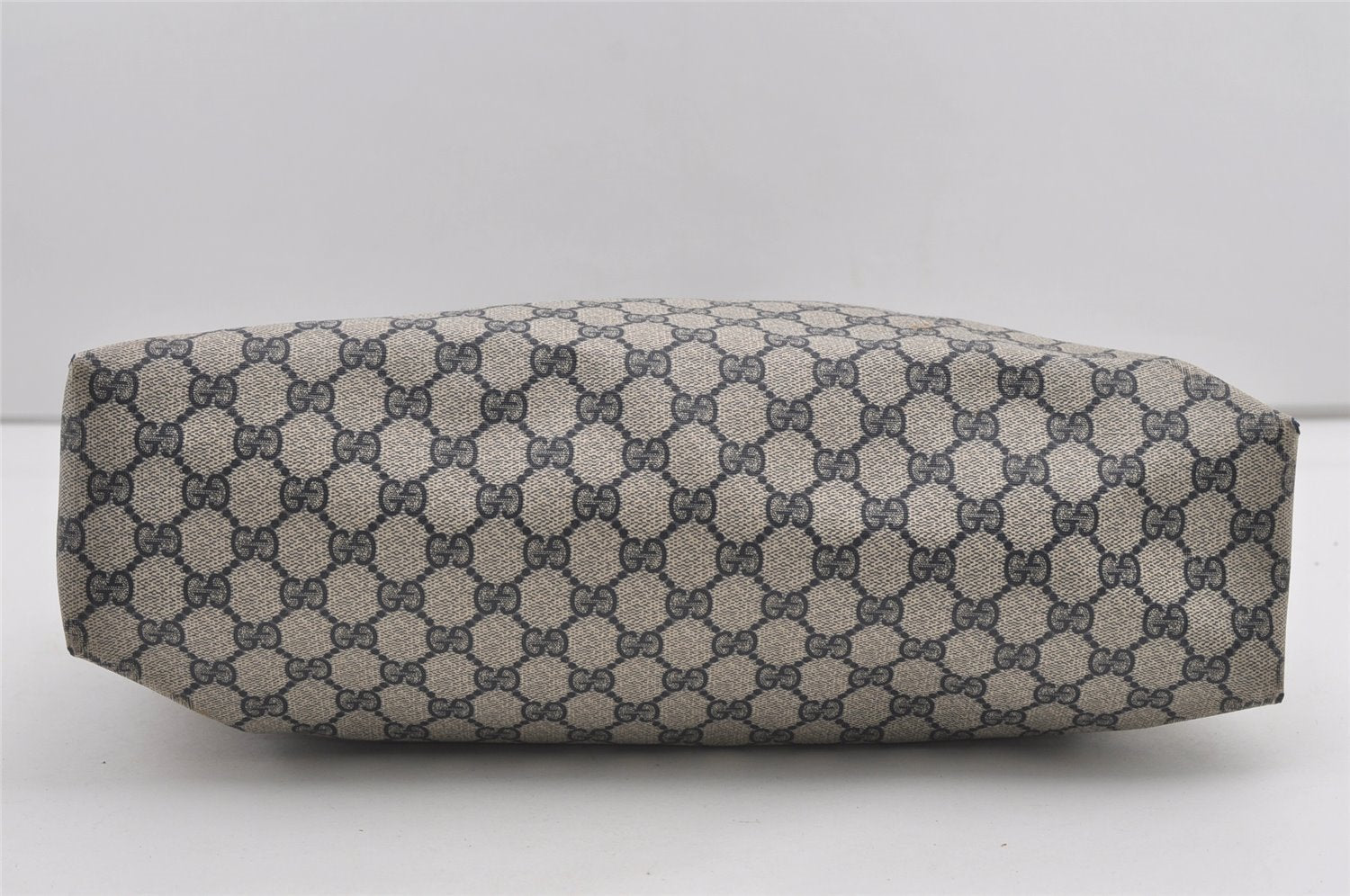 Authentic GUCCI Vintage Shoulder Tote Bag GG PVC Leather Navy Blue 1861J