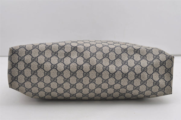 Authentic GUCCI Vintage Shoulder Tote Bag GG PVC Leather Navy Blue 1861J