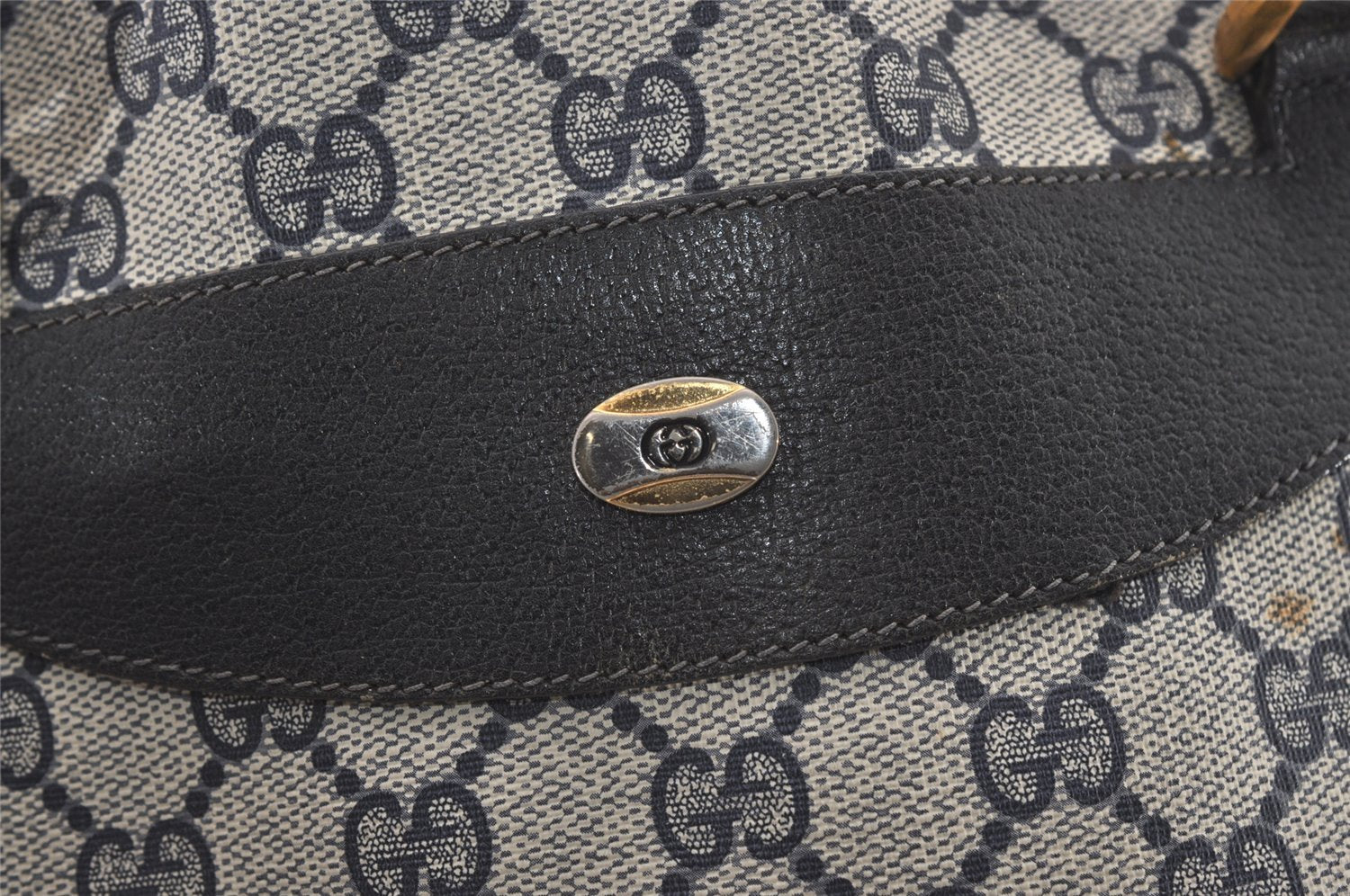 Authentic GUCCI Vintage Shoulder Tote Bag GG PVC Leather Navy Blue 1861J