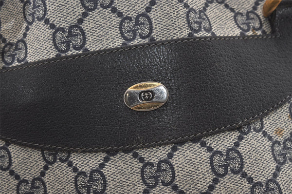 Authentic GUCCI Vintage Shoulder Tote Bag GG PVC Leather Navy Blue 1861J