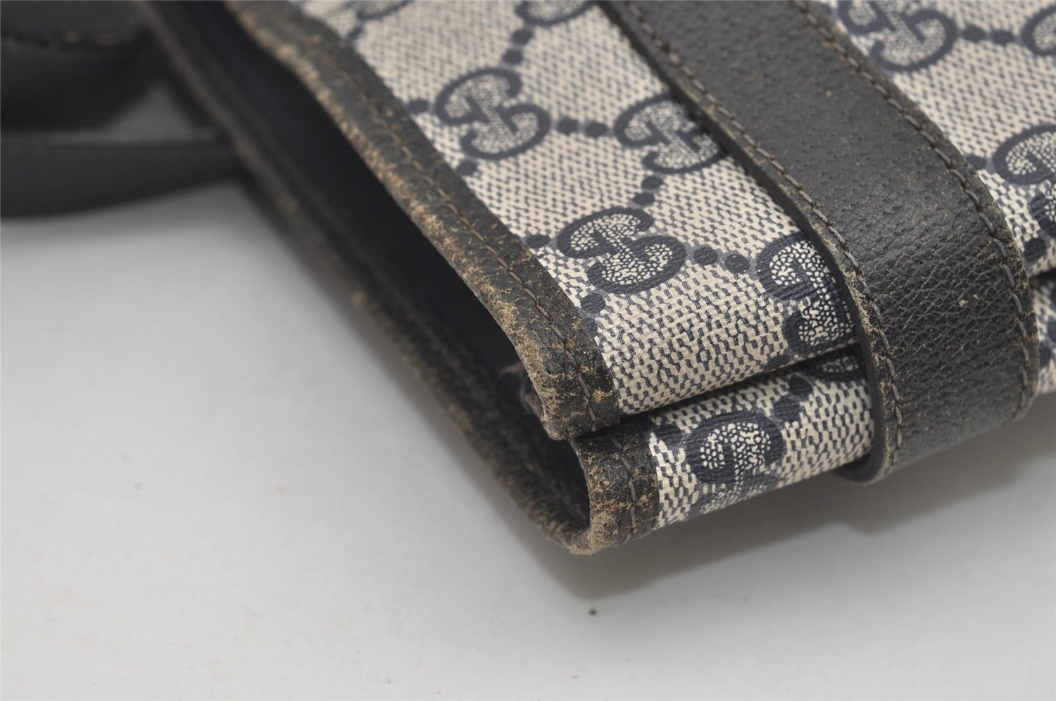 Authentic GUCCI Vintage Shoulder Tote Bag GG PVC Leather Navy Blue 1861J