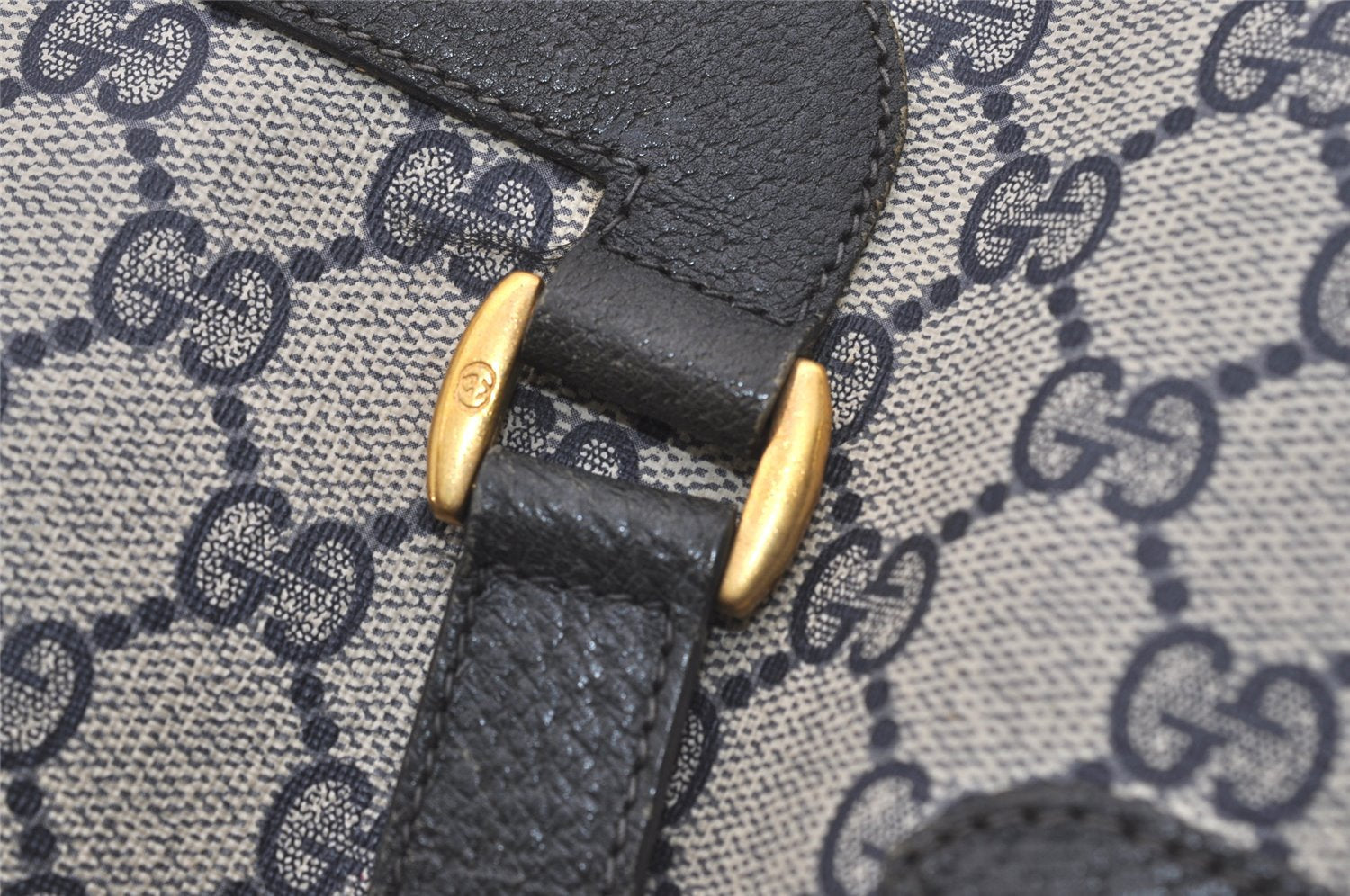 Authentic GUCCI Vintage Shoulder Tote Bag GG PVC Leather Navy Blue 1861J