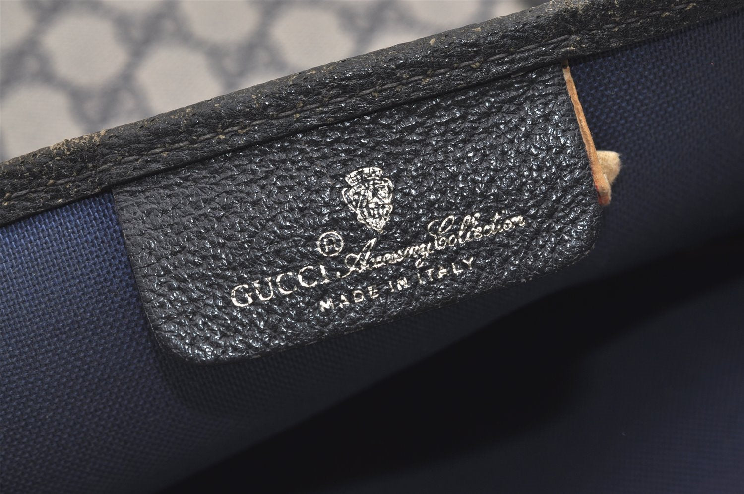 Authentic GUCCI Vintage Shoulder Tote Bag GG PVC Leather Navy Blue 1861J