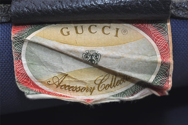 Authentic GUCCI Vintage Shoulder Tote Bag GG PVC Leather Navy Blue 1861J