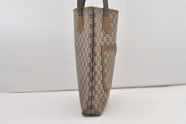 Authentic GUCCI Vintage GG Plus Shoulder Tote Bag GG PVC Leather Brown 1862J