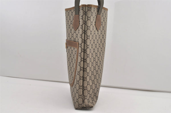 Authentic GUCCI Vintage GG Plus Shoulder Tote Bag GG PVC Leather Brown 1862J