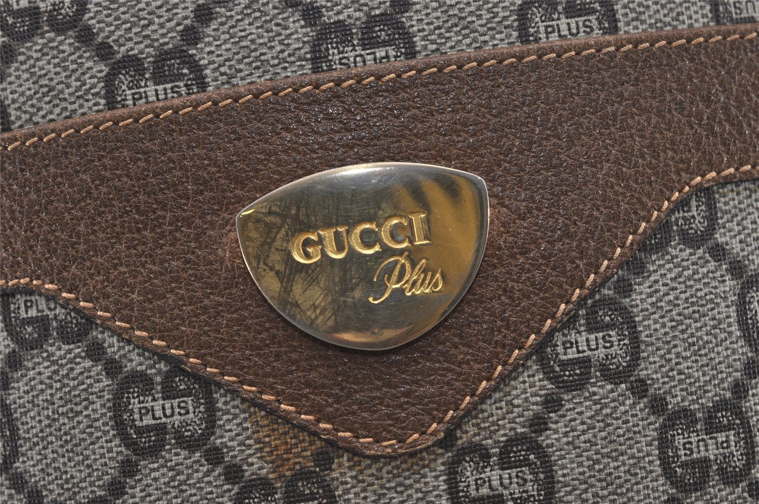 Authentic GUCCI Vintage GG Plus Shoulder Tote Bag GG PVC Leather Brown 1862J