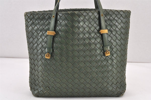 Authentic BOTTEGA VENETA Intrecciato Leather Shoulder Hand Tote Bag Green 1863K