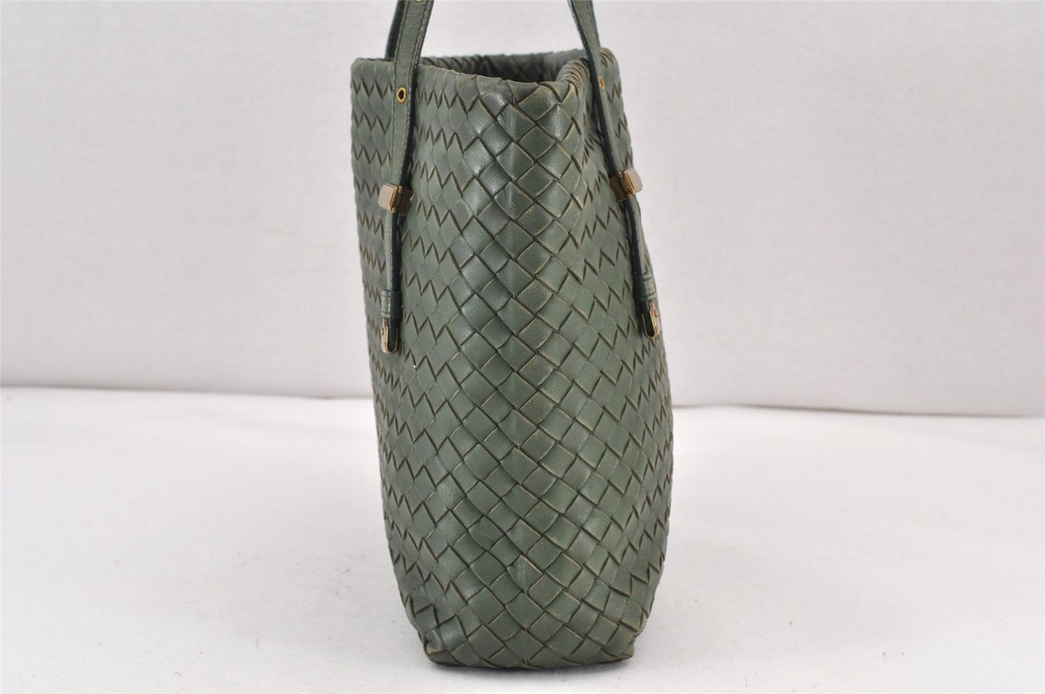 Authentic BOTTEGA VENETA Intrecciato Leather Shoulder Hand Tote Bag Green 1863K