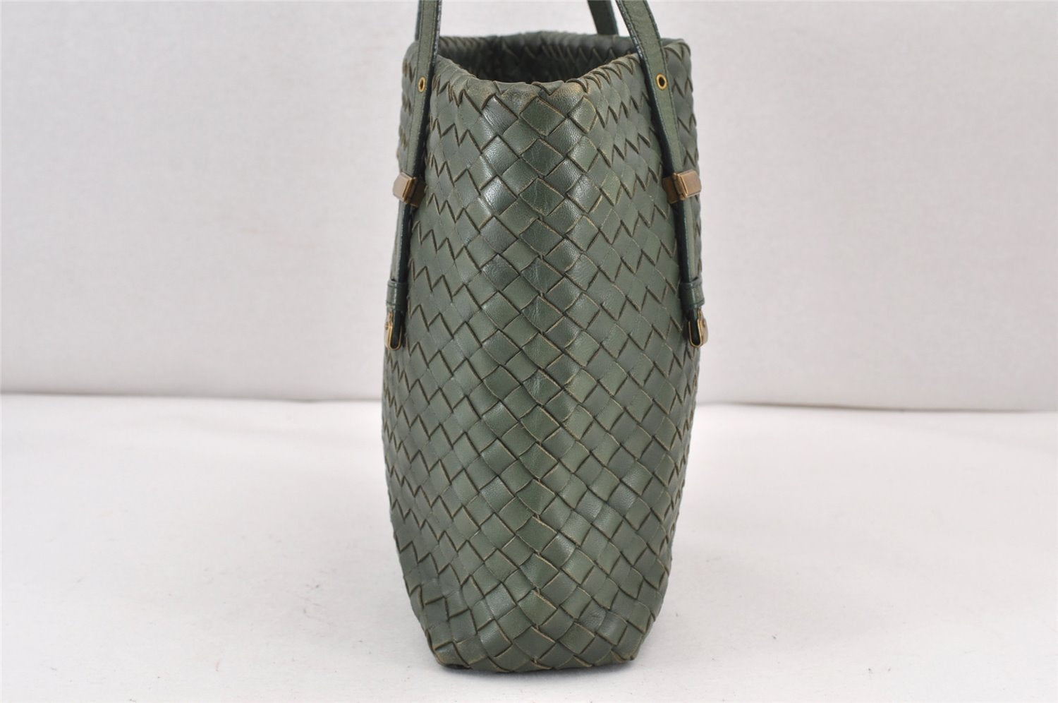 Authentic BOTTEGA VENETA Intrecciato Leather Shoulder Hand Tote Bag Green 1863K