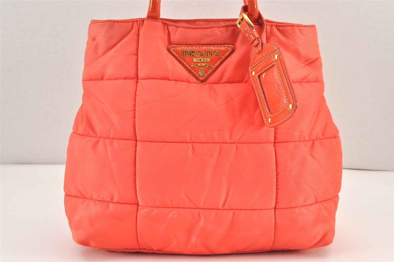 Authentic PRADA Vintage Nylon Enamel 2Way Shoulder Tote Bag Orange 1873K