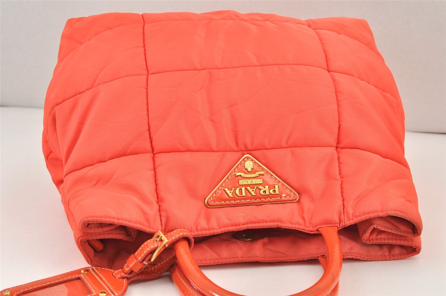 Authentic PRADA Vintage Nylon Enamel 2Way Shoulder Tote Bag Orange 1873K