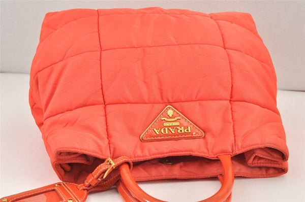 Authentic PRADA Vintage Nylon Enamel 2Way Shoulder Tote Bag Orange 1873K