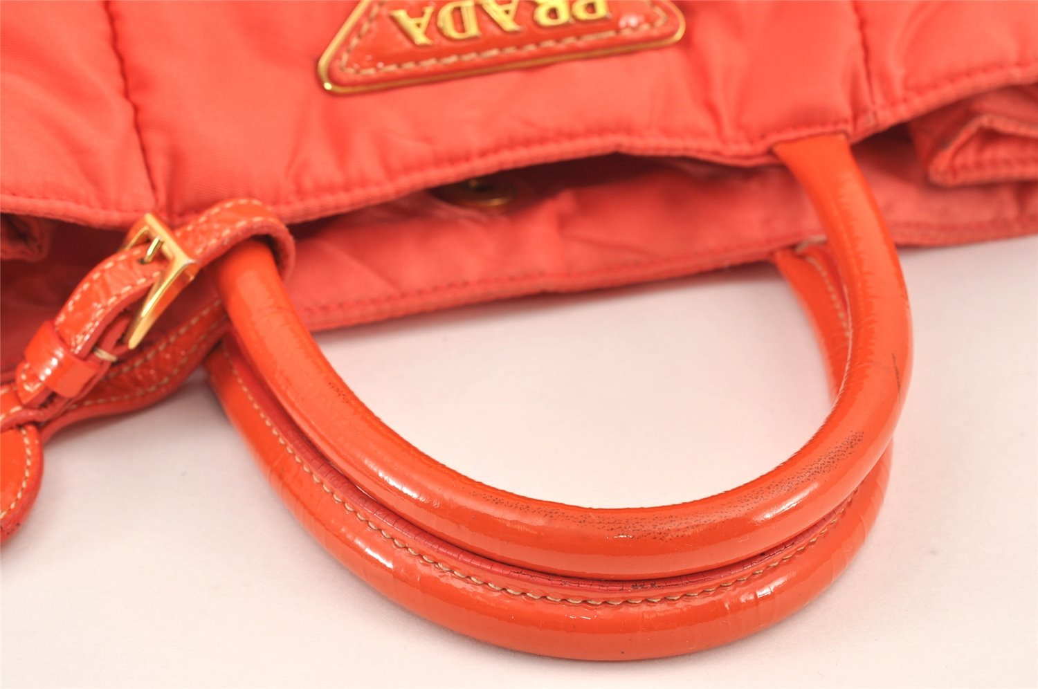 Authentic PRADA Vintage Nylon Enamel 2Way Shoulder Tote Bag Orange 1873K