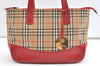 Authentic Burberrys Nova Check Canvas Leather Tote Hand Bag Beige Red 1874K