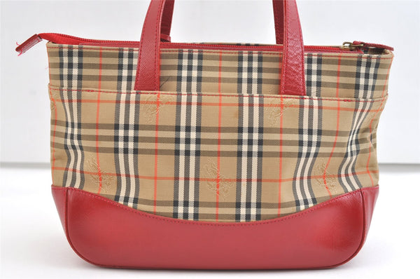 Authentic Burberrys Nova Check Canvas Leather Tote Hand Bag Beige Red 1874K